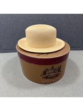 Stetson Straw Fedora Panama Style Hat Natural Vacation Sz 7 1/4 W/ Original Box